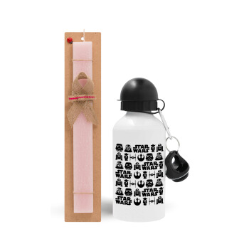 Star Wars Pattern, Easter Set, metallic aluminum bottle (500ml) & aromatic flat Easter candle (30cm) (PINK)