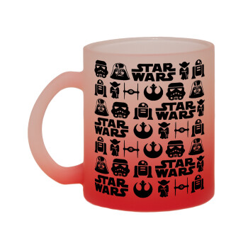 Star Wars Pattern, Κούπα γυάλινη δίχρωμη με βάση το κόκκινο ματ, 330ml