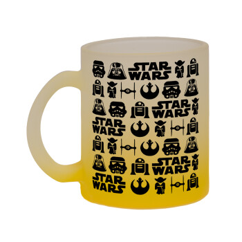 Star Wars Pattern, Κούπα γυάλινη δίχρωμη με βάση το κίτρινο ματ, 330ml