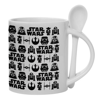 Star Wars Pattern, Ceramic coffee mug with Spoon, 330ml (1pcs)