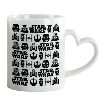 Star Wars Pattern, Κούπα καρδιά χερούλι λευκή, κεραμική, 330ml