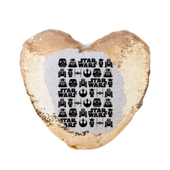 Star Wars Pattern, Μαξιλάρι καναπέ καρδιά Μαγικό Χρυσό με πούλιες 40x40cm περιέχεται το  γέμισμα