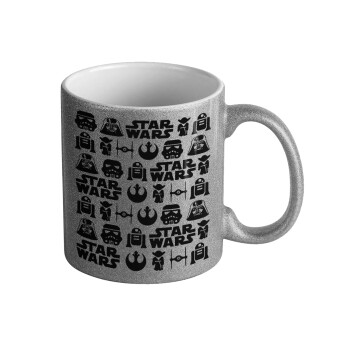 Star Wars Pattern, Κούπα Ασημένια Glitter που γυαλίζει, κεραμική, 330ml