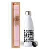 Easter Set, metallic stainless steel water bottle (750ml) & scented flat Easter candle (30cm) (PINK)