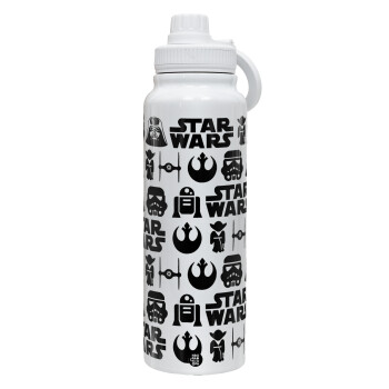Star Wars Pattern, 1L Stainless Steel Thermal Bottle with Phone Holder & Double Wall Insulation