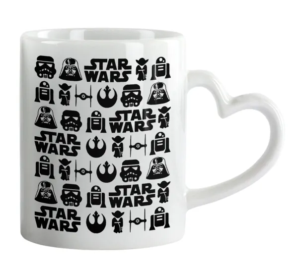 Star Wars Pattern — Κούπα καρδιά χερούλι λευκή, κεραμική, 330ml