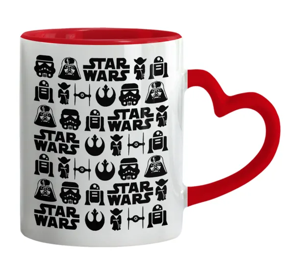 Star Wars Pattern — Κούπα καρδιά χερούλι κόκκινη, κεραμική, 330ml