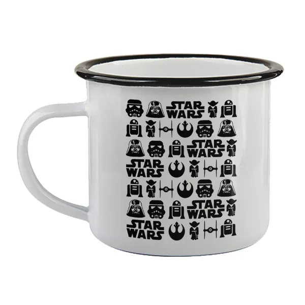Star Wars Pattern — Enamel mug with black rim, 360ml