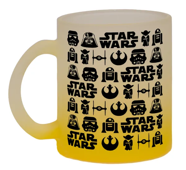 Star Wars Pattern — Κούπα γυάλινη δίχρωμη με βάση το κίτρινο ματ, 330ml