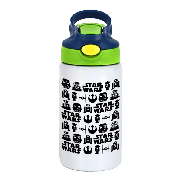 Star Wars Pattern — Παιδικό παγούρι θερμό, ανοξείδωτο, με καλαμάκι ασφαλείας, πράσινο/μπλε (350ml)