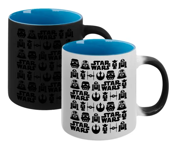Star Wars Pattern — Magic mug with blue interior, ceramic, 330ml, changes colour with hot drinks