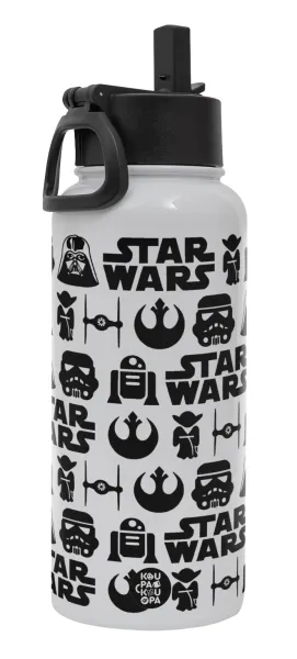 Star Wars Pattern — Μεταλλικό παγούρι θερμός Λευκό με καλαμάκι και χερούλι (Stainless steel), διπλού τοιχώματος, 950ml