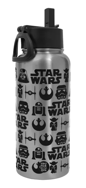 Star Wars Pattern — Μεταλλικό παγούρι θερμός Silver με καλαμάκι και χερούλι (Stainless steel), διπλού τοιχώματος, 950ml