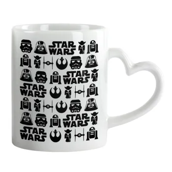 Star Wars Pattern, Κούπα καρδιά χερούλι λευκή, κεραμική, 330ml