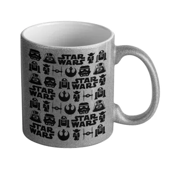 Star Wars Pattern, Κούπα Ασημένια Glitter που γυαλίζει, κεραμική, 330ml