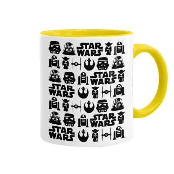 Star Wars Pattern, Κούπα χρωματιστή κίτρινη, κεραμική, 330ml