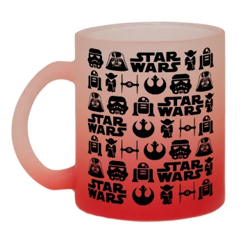 Star Wars Pattern, Κούπα γυάλινη δίχρωμη με βάση το κόκκινο ματ, 330ml