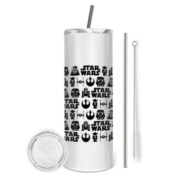 Star Wars Pattern, Tumbler stainless steel 600ml, with metal straw & cleaning brush