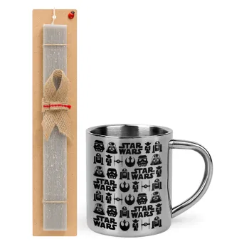 Star Wars Pattern, Easter Set, metallic thermal cup (300ml) & Easter aromatic flat candle (30cm) (GRAY)
