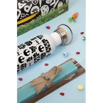 Star Wars Pattern, Πασχαλινή Λαμπάδα με παγούρι μεταλλικό (620ml, stainless steel) & κερί αρωματικό πλακέ (30cm) (ΤΙΡΚΟΥΑΖ)