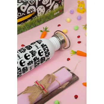 Star Wars Pattern, Πασχαλινή Λαμπάδα με παγούρι μεταλλικό (620ml, stainless steel) & κερί αρωματικό πλακέ (30cm) (ΡΟΖ)