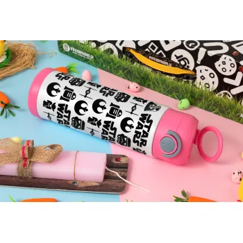 Star Wars Pattern, Easter candle, Childrens hot water bottle, stainless steel, with safety straw, PINK (500ml)