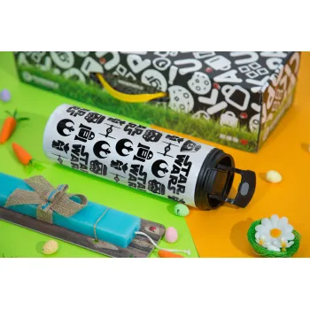 Star Wars Pattern, Πασχαλινή Λαμπάδα με Travel Tumbler θερμό με διπλό καπάκι (600ml, BPA free) & κερί αρωματικό πλακέ (30cm) (ΤΙΡΚΟΥΑΖ)