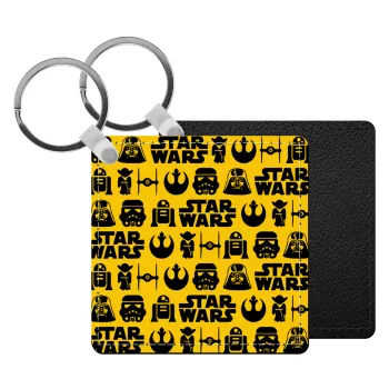 Star Wars Pattern, Μπρελόκ Δερματίνη, τετράγωνο ΜΑΥΡΟ (5x5cm)
