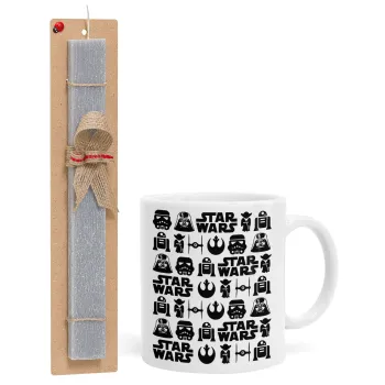 Star Wars Pattern, Easter Set, Ceramic Cup (330ml) & Easter aromatic flat candle (30cm) (GRAY)