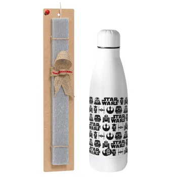 Star Wars Pattern, Easter Set, metallic stainless thermos bottle (500ml) & scented flat Easter candle (30cm) (GRAY)