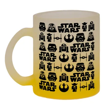 Star Wars Pattern, Κούπα γυάλινη δίχρωμη με βάση το κίτρινο ματ, 330ml