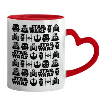 Star Wars Pattern, Κούπα καρδιά χερούλι κόκκινη, κεραμική, 330ml