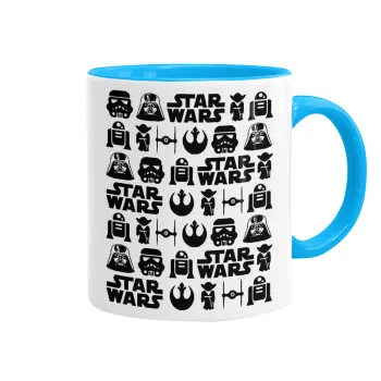 Star Wars Pattern, Κούπα χρωματιστή γαλάζια, κεραμική, 330ml