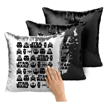 Star Wars Pattern, Μαξιλάρι καναπέ Μαγικό Μαύρο με πούλιες 40x40cm περιέχεται το γέμισμα