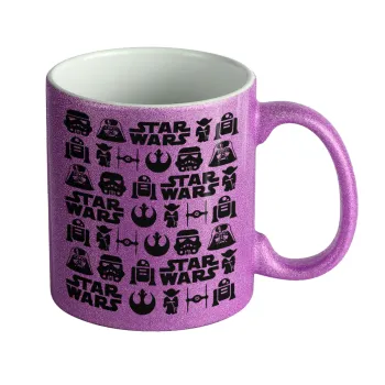 Star Wars Pattern, Κούπα Μωβ Glitter που γυαλίζει, κεραμική, 330ml