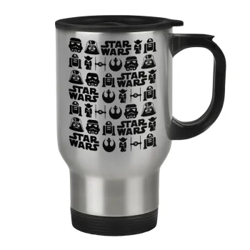 Star Wars Pattern, Κούπα ταξιδιού ανοξείδωτη με καπάκι, διπλού τοιχώματος (θερμό) 450ml