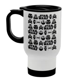 Star Wars Pattern, Κούπα ταξιδιού ανοξείδωτη με καπάκι, διπλού τοιχώματος (θερμό) λευκή 450ml