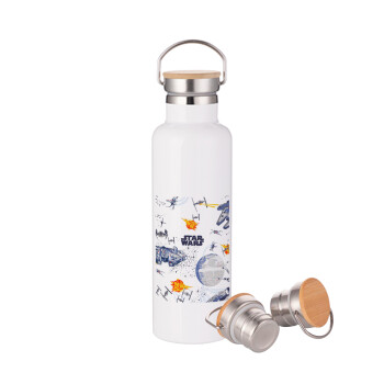 Ο πόλεμος των άστρων, Μεταλλικό παγούρι θερμός (Stainless steel) Λευκό με ξύλινο καπάκι (bamboo), διπλού τοιχώματος, 750ml