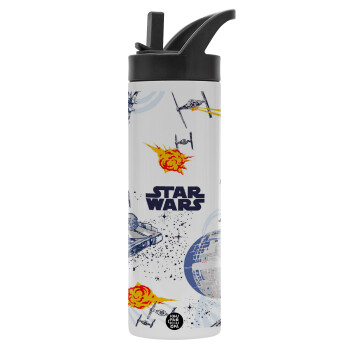 Ο πόλεμος των άστρων, Μεταλλικό παγούρι θερμός με καλαμάκι & χειρολαβή, ανοξείδωτο ατσάλι (Stainless steel 304), διπλού τοιχώματος, 600ml