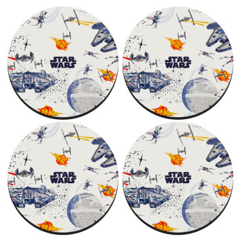Star wars drawing, SET of 4 round wooden coasters (9cm)