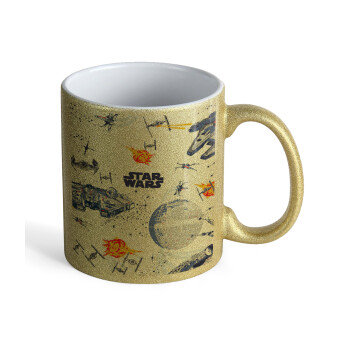 Star wars drawing, Κούπα Χρυσή Glitter που γυαλίζει, κεραμική, 330ml
