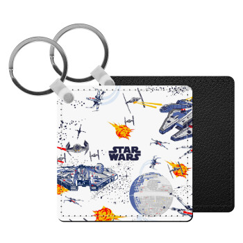 Star wars drawing, Μπρελόκ Δερματίνη, τετράγωνο ΜΑΥΡΟ (5x5cm)