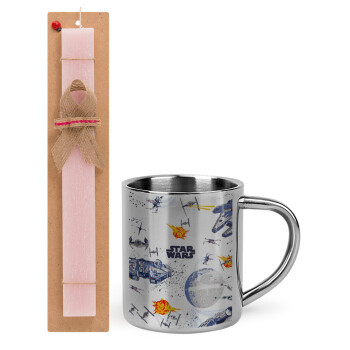 Ο πόλεμος των άστρων, Πασχαλινή Λαμπάδα με μεταλλική κούπα θερμό (300ml) & κερί αρωματικό πλακέ (30cm) (ΡΟΖ)