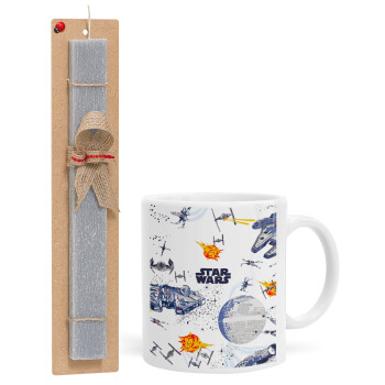 Star wars drawing, Easter Set, Ceramic Cup (330ml) & Easter aromatic flat candle (30cm) (GRAY)
