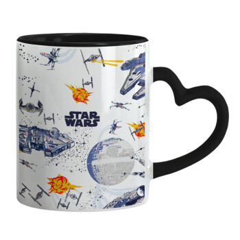 Star wars drawing, Mug heart black handle, ceramic, 330ml