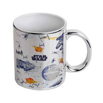 Star wars drawing, Mug ceramic, silver mirror, 330ml