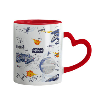 Star wars drawing, Mug heart red handle, ceramic, 330ml
