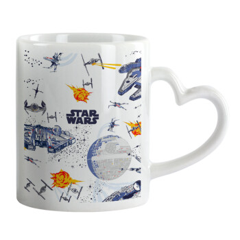 Star wars drawing, Mug heart handle, ceramic, 330ml