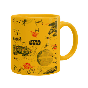 Star wars drawing, Ceramic coffee mug yellow, 330ml (1pcs)