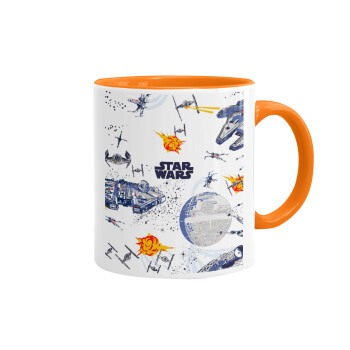 Star wars drawing, Mug colored orange, ceramic, 330ml